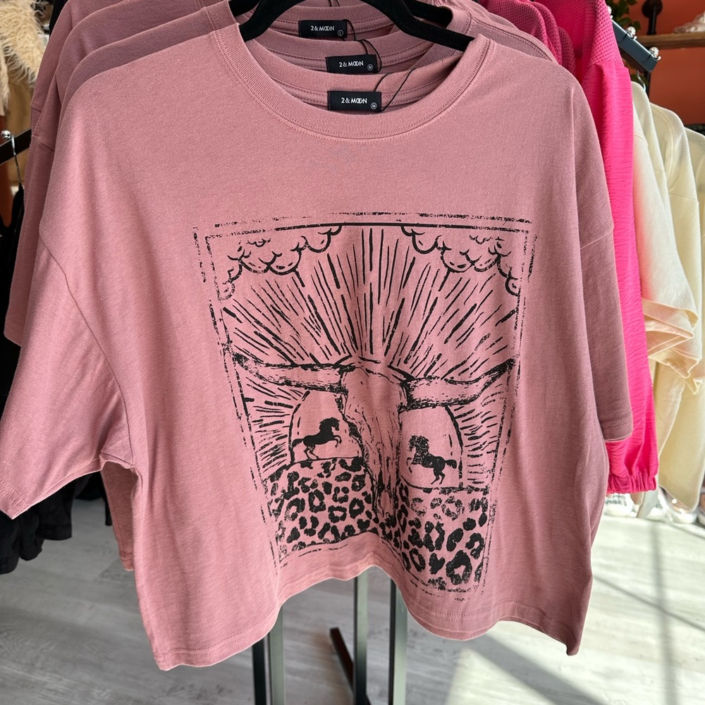 Pink leopard western crop top